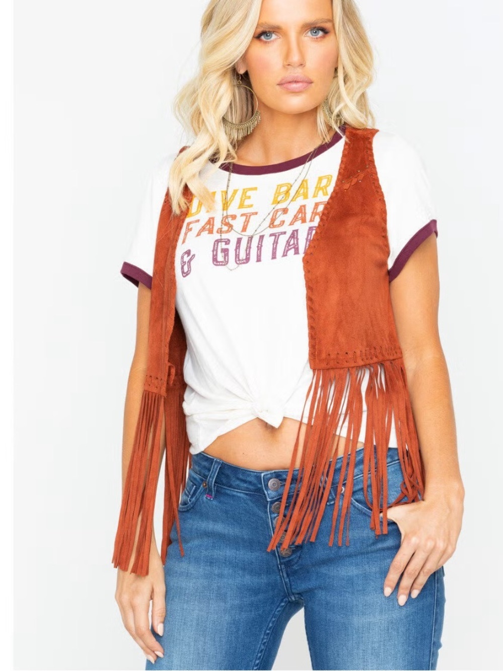 IDYLLWIND New Strings Fringe Vest Brown Size Small